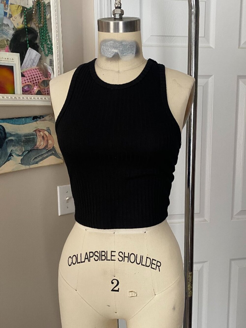 BOZZOLO Black Ribbed knit Soft & Stretch Crop cropped Tank Top Shirt SMALL B215